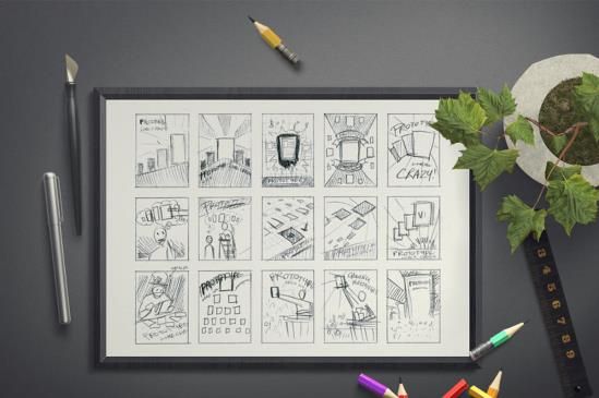 Image of a framed storyboard of user experience 