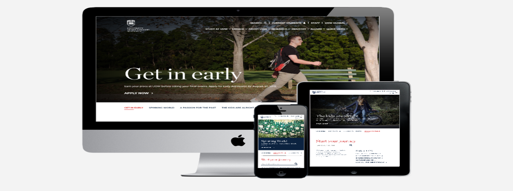 Image of the University of Wollongong's website on multiple devices