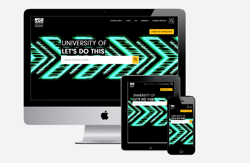 Image of University of Derby's website on multiple devices
