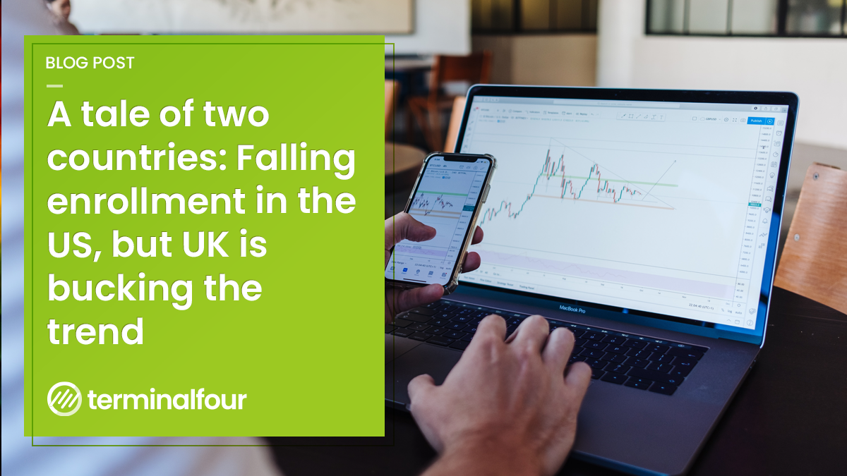 US college enrollment has fallen for the second year running, while new student numbers in the UK are on the up. We delve into the potential factors behind the disparity on either side of the pond and look to the future.