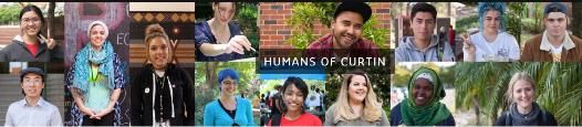 Collage of faces of students with 'Humans of Curtin' on top