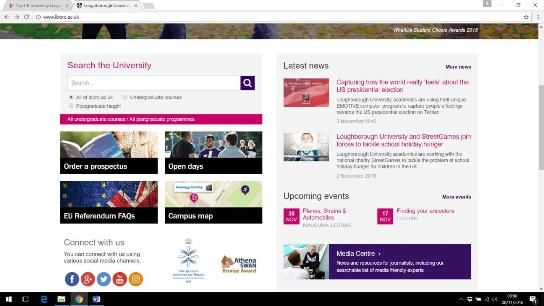 Screenshot of Loughborough University homepage 