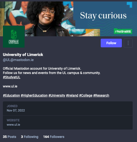 Mastodon University of Limerick account