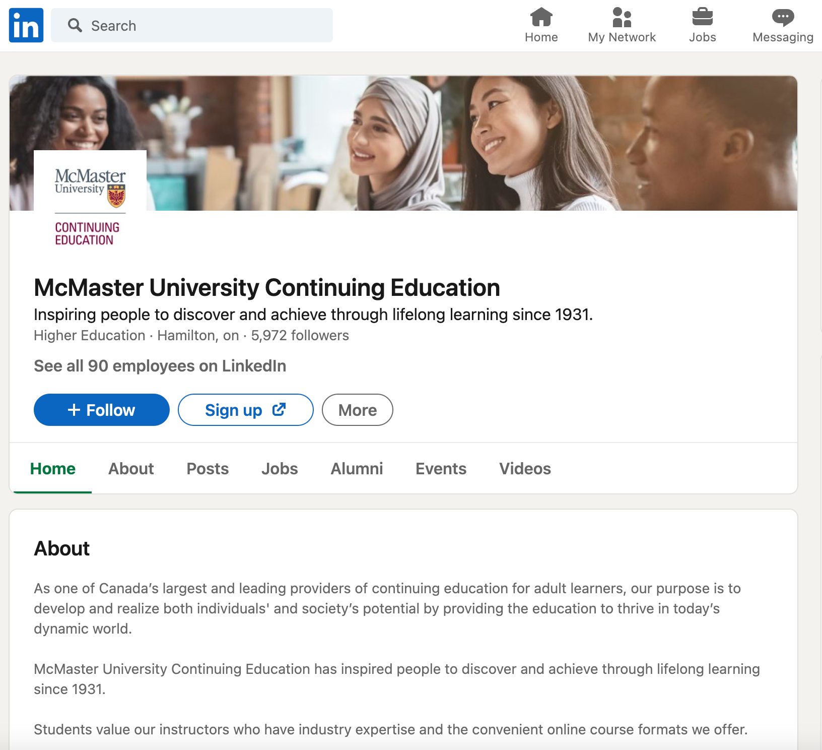 McMasters University LinkedIn marketing for continuing education