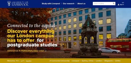 Screenshot of University of Liverpool homepage 