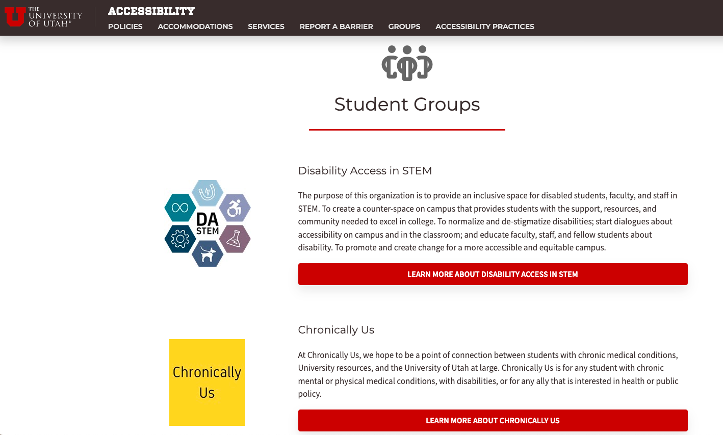 University of Utah Student Accessibility Groups