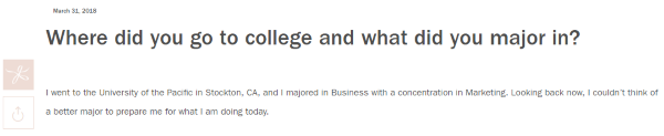 Where did you go to college question on the blog website