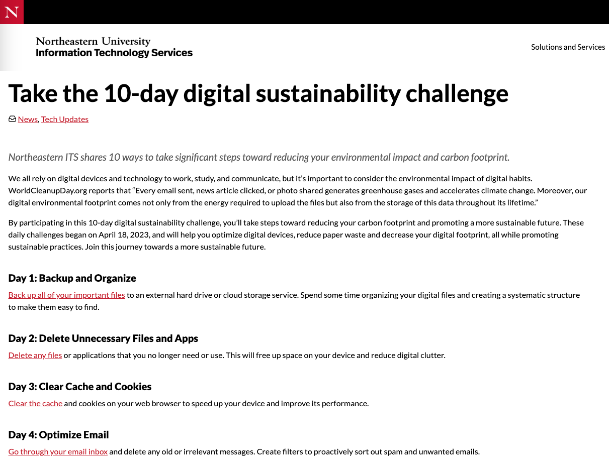 digital sustainability for higher education Northeastern University