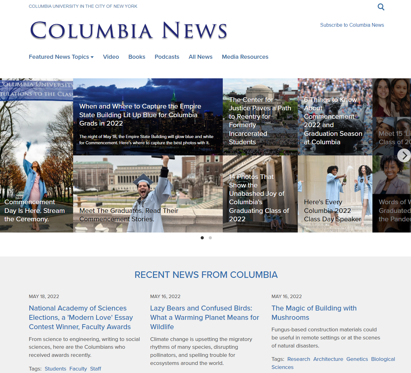 great university home page designs - Columbia University