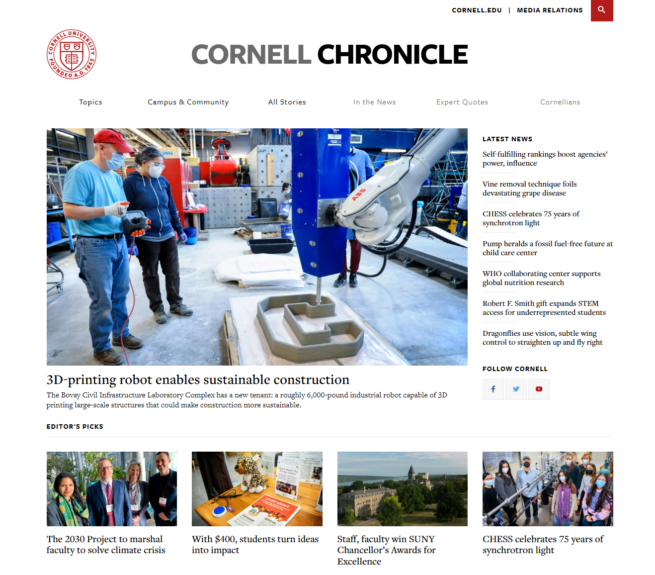 great university home page designs - Cornell University