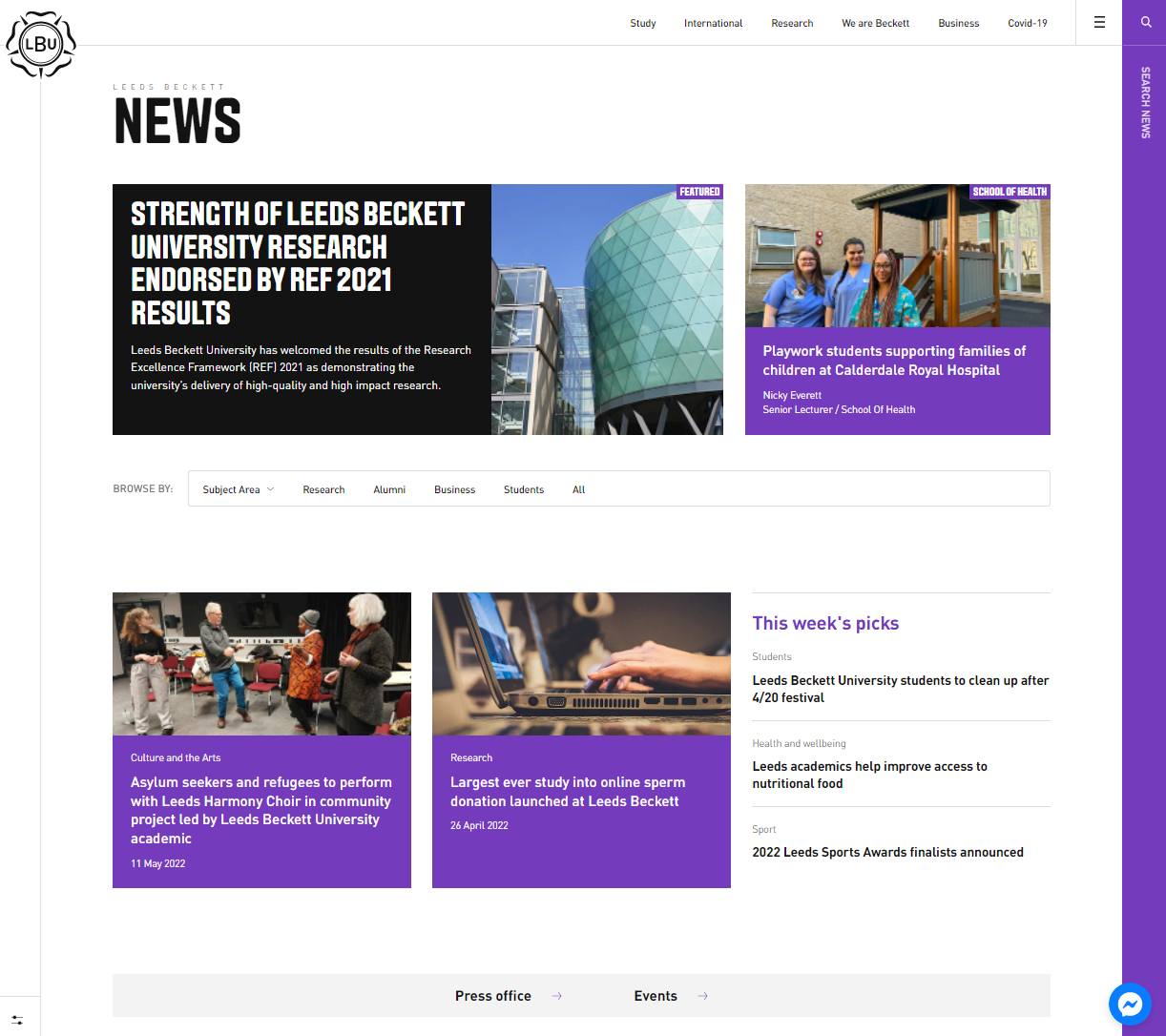 great university home page designs - Leeds Beckett University