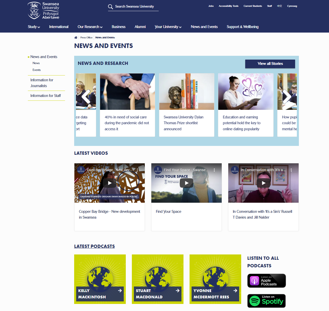 great university home page designs - Swansea University