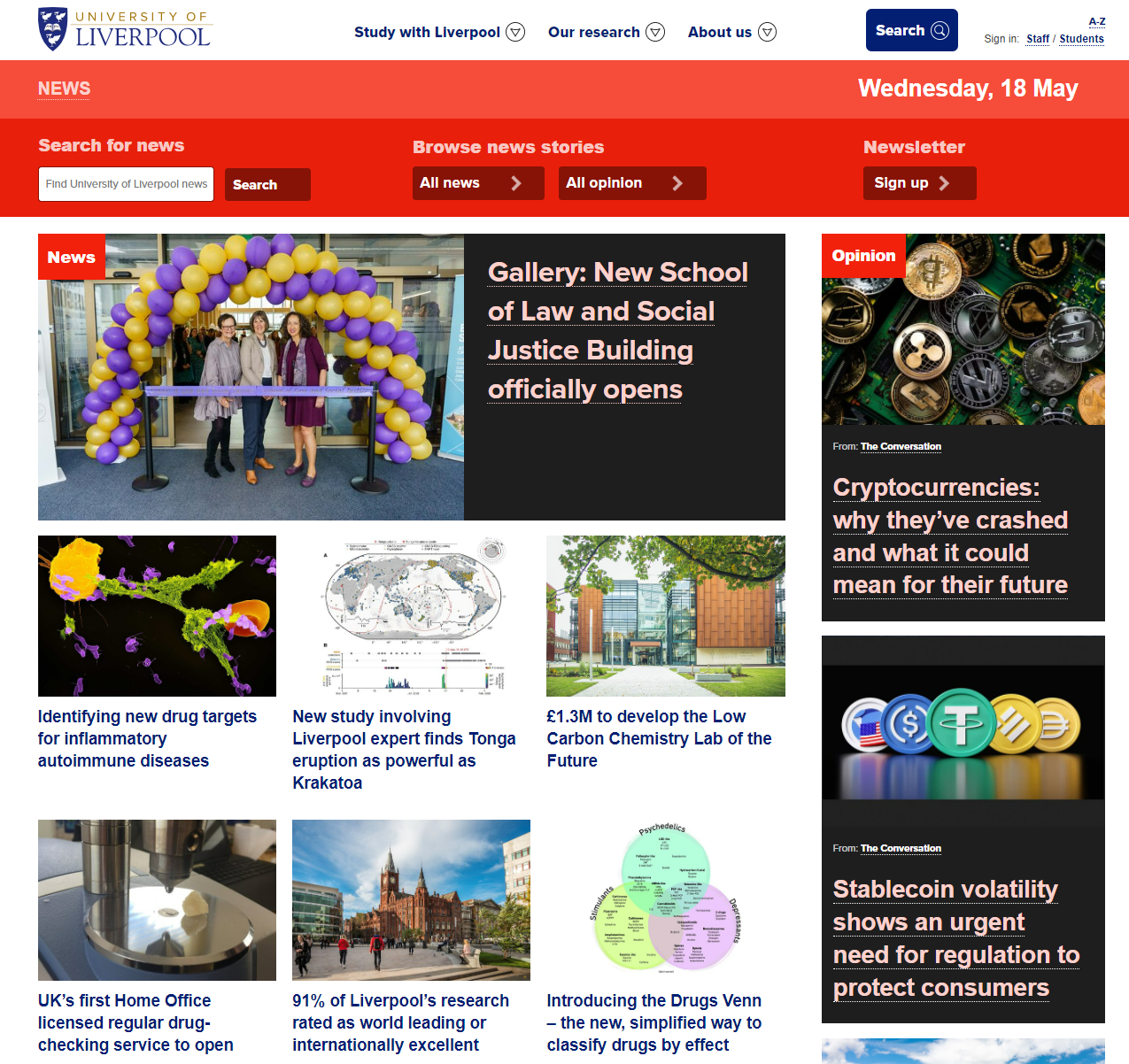 great university home page designs - university of liverpool.