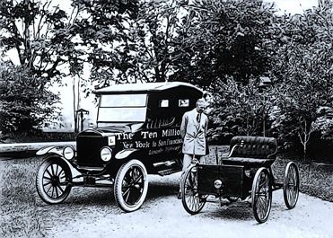 B&W image of Henry ford in front of car