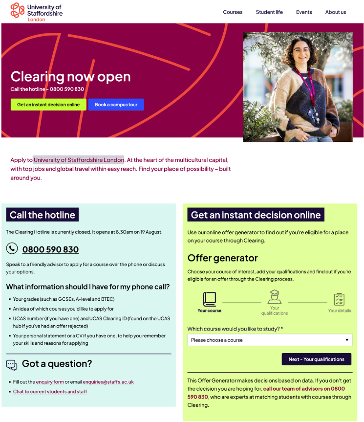 higher education clearing 2026 examples