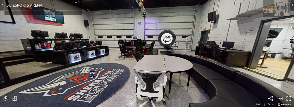Shenandoah University provides a 360°, user-controlled virtual tour of its 1,571 sq. ft. esports arena