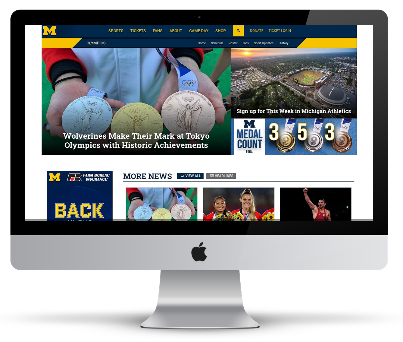 University of Michigan Olympics microsite homepage
