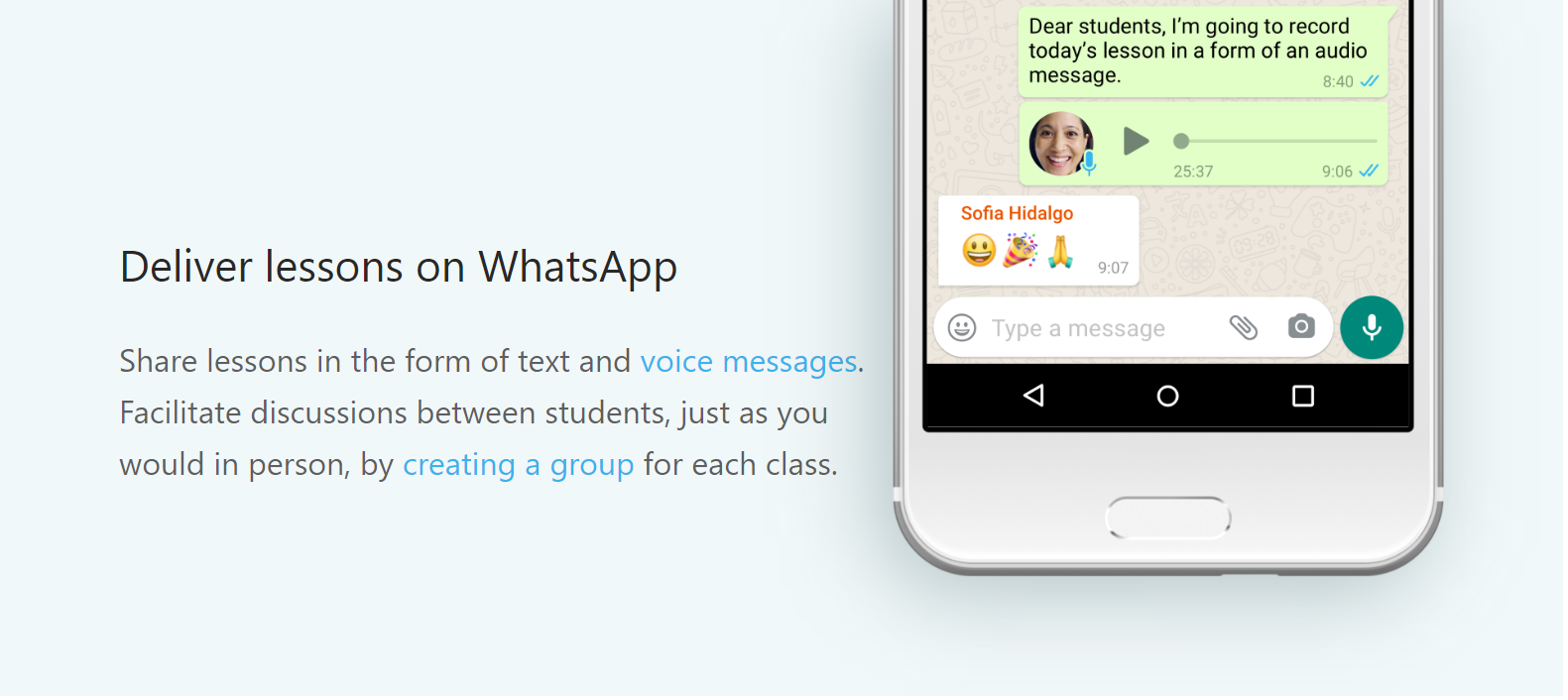 Screen grab from whatsapp page with information for educators